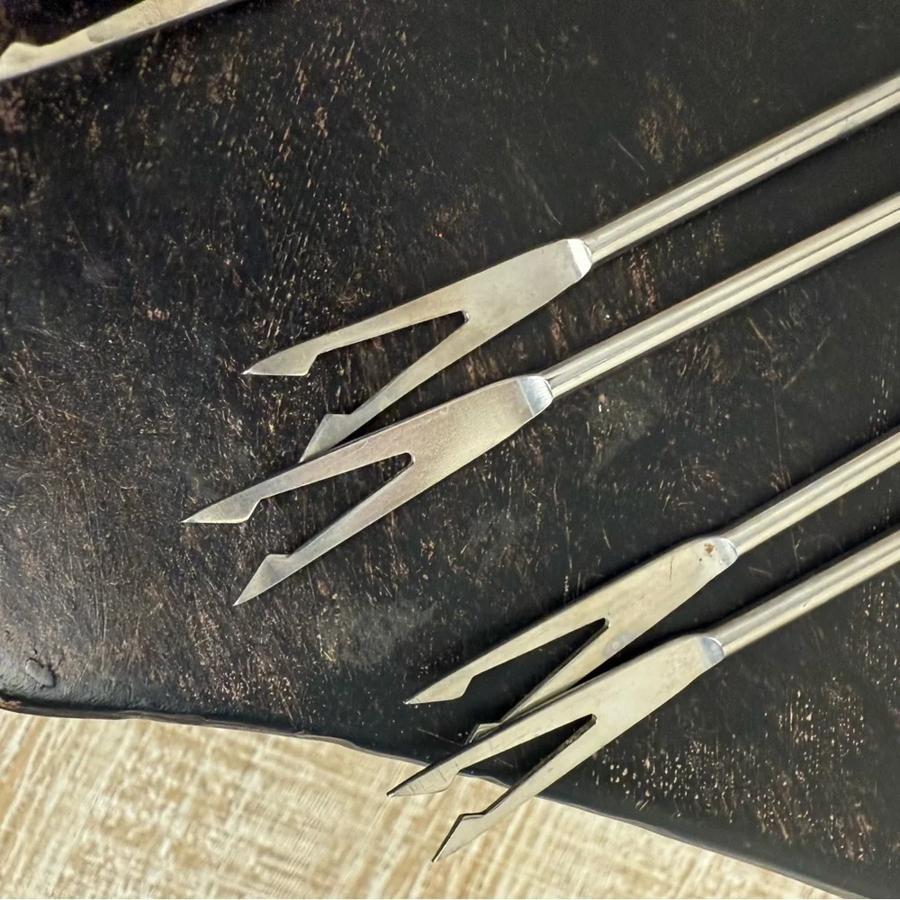 Set of 6 Color-Coded Fondue Forks with Wooden Handles
